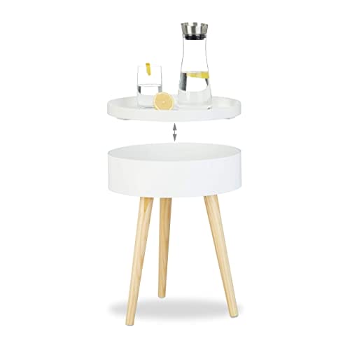 Stolik pomocniczy okrągły skandynawski design 70 sztuk stolik nocny z tacą schowek wys. x szer. x gł.: 50 x 38 x 38 cm biały - obrazek 5