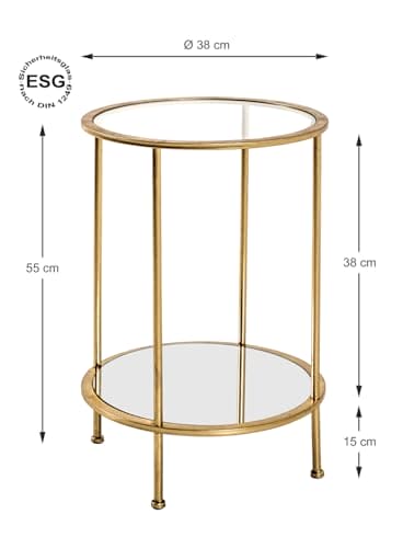 HAKU Möbel Stolik Kawowy Metalowy Złoty Ø 38 x Wys. 55 cm z Rurami Stalowymi, Półką ze Szkła Lustrzanego i Bezpiecznym Szkłem Przezroczystym - obrazek 4