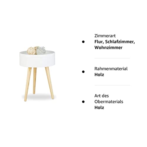 Stolik pomocniczy okrągły skandynawski design 70 sztuk stolik nocny z tacą schowek wys. x szer. x gł.: 50 x 38 x 38 cm biały - obrazek 2