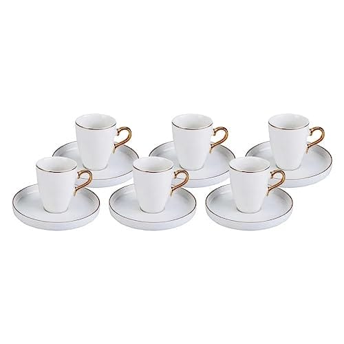 Karaca Pippo Espresso Coffee Service dla 6 osób 6 tazze da caffè e 6 piattini robusta tazza da moka tazze da caffè spesse tazze da caffè espresso porcellana