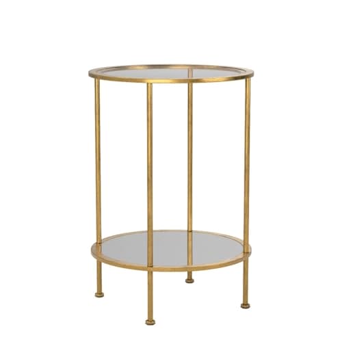 HAKU Möbel Stolik Kawowy Metalowy Złoty Ø 38 x Wys. 55 cm z Rurami Stalowymi, Półką ze Szkła Lustrzanego i Bezpiecznym Szkłem Przezroczystym - obrazek 3