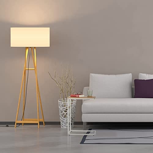 Relaxdays Stolik pomocniczy w kształcie litery C (wys. x szer. x gł.): 60 x 30 x 45 cm stół do wsuwania metal i wygląd drewna biały/brązowy - praktyczny i wszechstronny stolik kawowy - obrazek 10