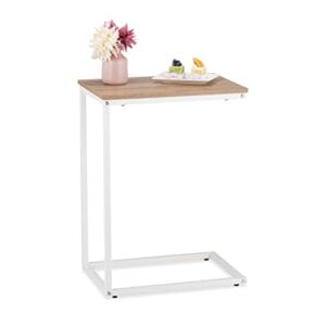 Relaxdays Stolik pomocniczy w kształcie litery C (wys. x szer. x gł.): 60 x 30 x 45 cm stół do wsuwania metal i wygląd drewna biały/brązowy - praktyczny i wszechstronny stolik kawowy