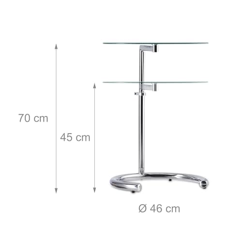 Relaxdays Srebrny stolik kawowy z regulacją wysokości do 70 cm, stal chromowana, szklany blat Ø 46 cm - obrazek 6