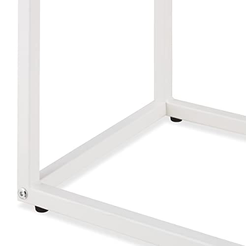 Relaxdays Stolik pomocniczy w kształcie litery C (wys. x szer. x gł.): 60 x 30 x 45 cm stół do wsuwania metal i wygląd drewna biały/brązowy - praktyczny i wszechstronny stolik kawowy - obrazek 4