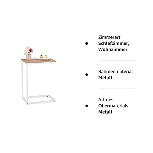 Relaxdays Stolik pomocniczy w kształcie litery C (wys. x szer. x gł.): 60 x 30 x 45 cm stół do wsuwania metal i wygląd drewna biały/brązowy - praktyczny i wszechstronny stolik kawowy - obrazek 2