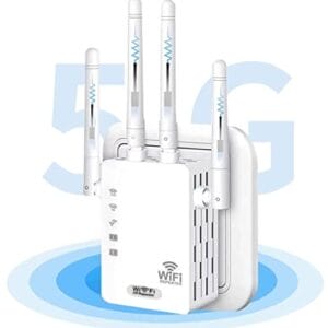 GUVGMY Wzmacniacz WiFi 1200 Mbps Dual Band 5 GHz/24 GHz - Wydajny wzmacniacz Wi-Fi z 4 antenami 3 dBi / 1 port Ethernet
