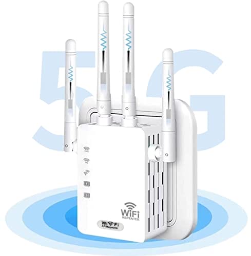 GUVGMY Wzmacniacz WiFi 1200 Mbps Dual Band 5 GHz/24 GHz - Wydajny wzmacniacz Wi-Fi z 4 antenami 3 dBi / 1 port Ethernet