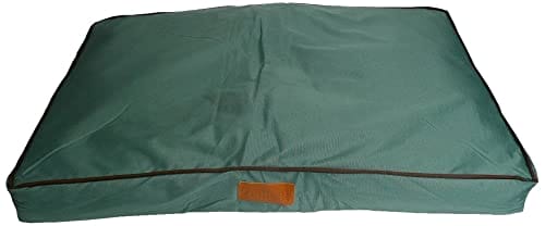 Ellie-Bo Duże legowisko dla psa 87 x 57 x 10 cm z wodoodporną osłoną w kolorze zielonym z brązową lamówką do klatki dla psów 91 cm