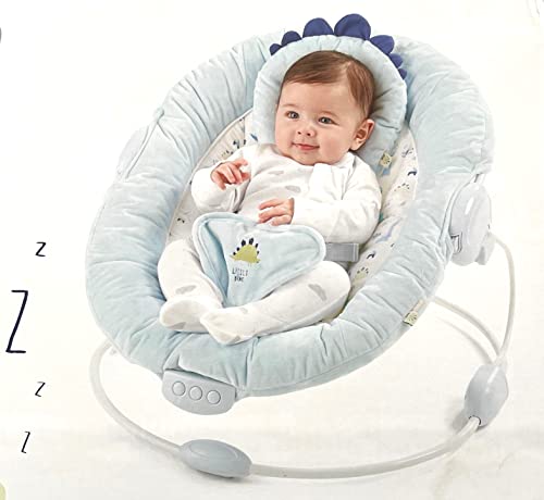 LADIDA 696 bujaczka dinozaura dla niemowląt z uspokajającymi wibracjami melodiami muzycznymi białym szumem tapicerką siedziska zdejmowanym pałąkiem na zabawki z 3 pięknymi zabawkami - obrazek 2