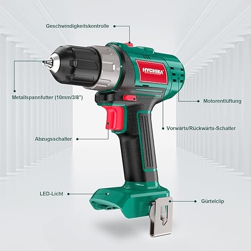 HYCHIKA wiertarka akumulatorowa 18 V 35 Nm 21 + 1 pozycje do regulacji momentu obrotowego i dwie prędkości do wiercenia śrub i otworów w metalu i drewnie. - obrazek 7