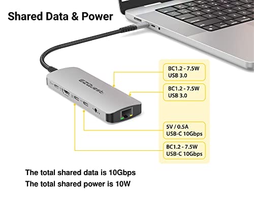 USB-C Multimedia 10 w 1 Gen 2 Hub HDMI 4K zasilanie USB-C 100 W z danymi (FRS) lub 5 Gb/s Gigabit Ethernet 2 porty USB-C Gen 2 2 porty USB-A 3.0 port audio 2 w 1 SD i Micro SD - obrazek 8
