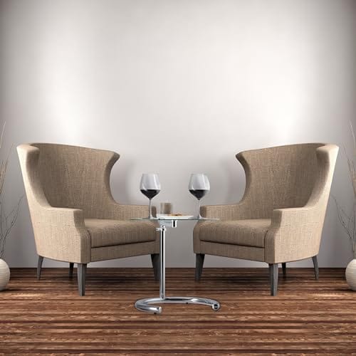 Relaxdays Srebrny stolik kawowy z regulacją wysokości do 70 cm, stal chromowana, szklany blat Ø 46 cm - obrazek 7