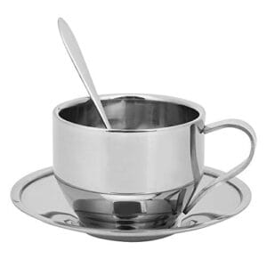 Zestaw filiżanek do kawy BuyWeek - Stal nierdzewna, trwałe, przeciwoparzeniowe kubki espresso z łyżką i spodkami - domowy zestaw zastawy stołowej