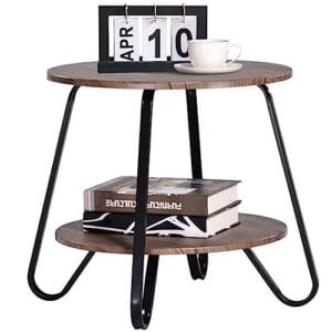 BAKAJI Niski stolik kawowy z 2 półkami, czarna metalowa rama, oszczędność miejsca, 46 x 45 cm