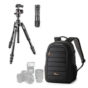 Manfrotto Befree Advanced - podróżny statyw z głowicą kulową i plecakiem Lowepro Tahoe 150
