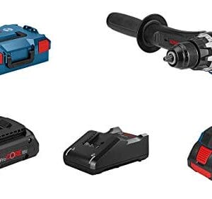 Bosch Professional system 18V: akumulatorowa wiertarko-wkrętarka GSR 18V-110 C (2 akumulatory ProCORE18V 4.0Ah szybka ładowarka GAL 18V-40 rękojeść dodatkowa walizka L-BOXX)