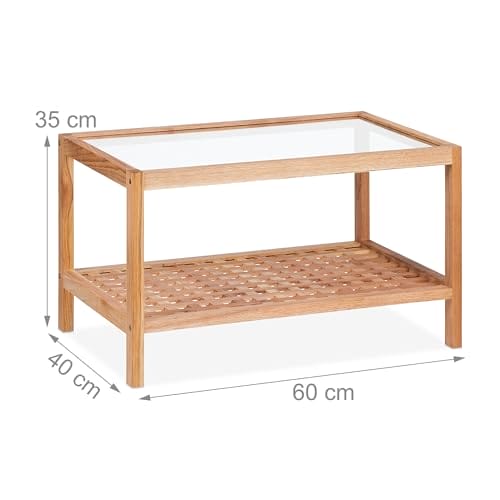 Stolik pomocniczy do salonu Relaxdays z półką z drewna orzecha włoskiego, wys. x szer. x gł.: 35 x 60 x 40 cm, stolik kawowy naturalny - obrazek 6
