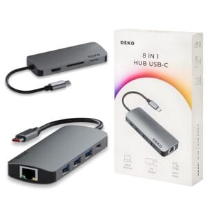 Deko BUSINESS Hub USB C Stacja Dokująca 8w1 PD 100W HDMI 4k 60Hz 3xUSB 3.1 5Gbps do iPhone'a 15/15 Pro MacBooka Pro/Air iPada Pro Surface XPS Thinkpad Galaxy