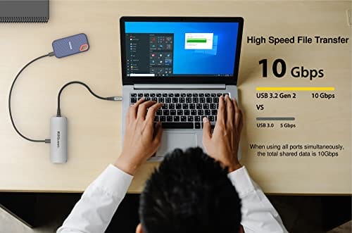 USB-C Multimedia 10 w 1 Gen 2 Hub HDMI 4K zasilanie USB-C 100 W z danymi (FRS) lub 5 Gb/s Gigabit Ethernet 2 porty USB-C Gen 2 2 porty USB-A 3.0 port audio 2 w 1 SD i Micro SD - obrazek 4