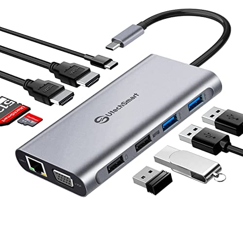 Hub USB C, stacja dokująca, UtechSmart 11 w 1, potrójny wyświetlacz, k