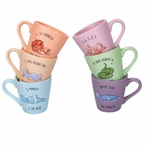 Lazy World Set 6 filiżanek kawy 80 ml - Zestaw Villa d’Este Home Tivoli | Nowa porcelana | 6 dekorów | Matowe wykończenie | Zmywarka i mikrofalówka | Ø 6,3 x h. 6,4 cm