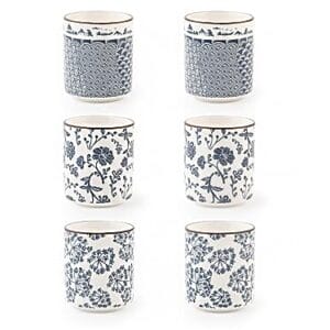 H&H Jedwabny zestaw 6 filiżanek do kawy porcelana zdobione dekory 6 x H7cm niebieski i biały 6 cm