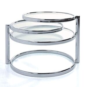 Stolik kawowy Wink Design Three Tops, chrom, przeźroczyste szkło, obrotowe, 47×57/141xH43 cm