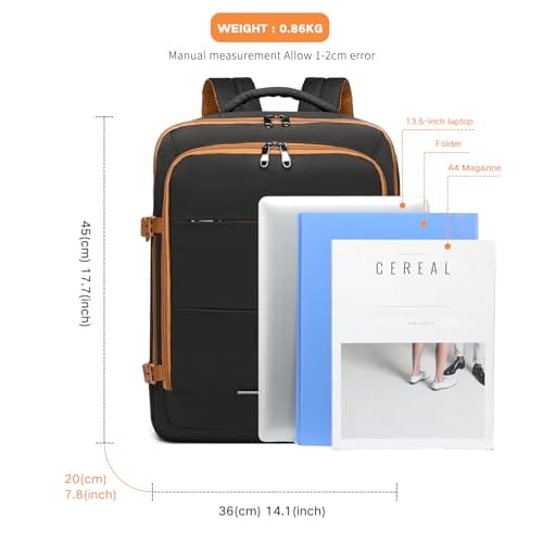 Kono Torby kabinowe plecak podręczny 45x36x20 cm - Duża pojemność, czarny/brązowy - obrazek 7