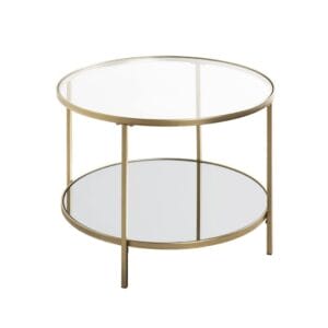 HAKU Möbel Stolik Kawowy Metalowy Złoty Ø 60 x Wys. 45 cm - Rury stalowe, szklane półki, obciążalność 5 kg