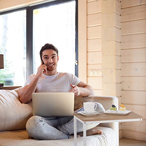 Relaxdays Stolik pomocniczy w kształcie litery C (wys. x szer. x gł.): 60 x 30 x 45 cm stół do wsuwania metal i wygląd drewna biały/brązowy - praktyczny i wszechstronny stolik kawowy - obrazek 8