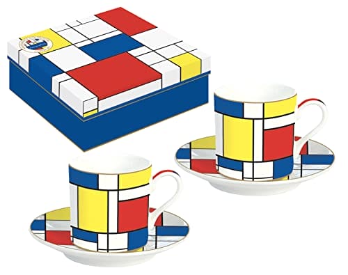 Pudełko 2 TASSES A CAFE 75 CL w PORCELAINE MONDRIAN - Zestaw do Kawy Easy Life, Porcelana Mondrian, 2 TUSY CAFE 7,5 CL