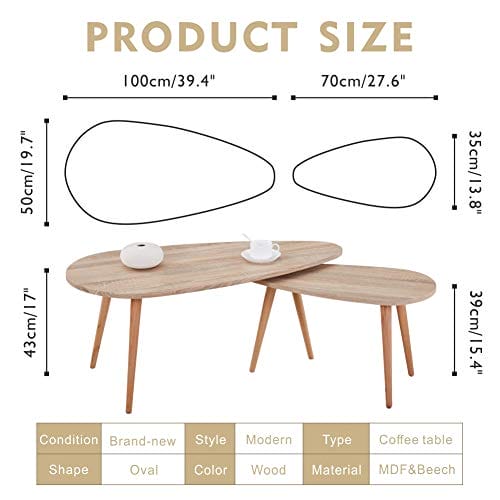 GOLDFAN Trójkątny stolik kawowy z litego drewna - zestaw 2 stołów, nowoczesny design, wysoka jakość - obrazek 8