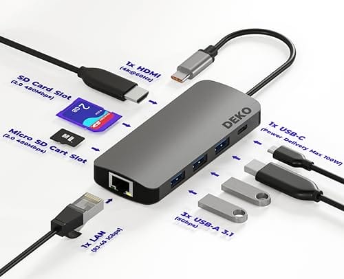 Deko BUSINESS Hub USB C Stacja Dokująca 8w1 PD 100W HDMI 4k 60Hz 3xUSB 3.1 5Gbps do iPhone'a 15/15 Pro MacBooka Pro/Air iPada Pro Surface XPS Thinkpad Galaxy - obrazek 9