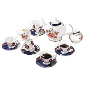 Wooshwa zestaw do kawy z porcelany retro 21 sztuk - zestaw luksusowych angielskich kubków do herbaty z motywem kwiatów dla 6 osób