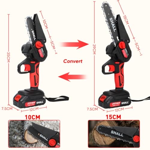 Mini przenośna piła łańcuchowa 21V 1500mAh 2 akumulatory 4 łańcuchy czerwona - obrazek 9