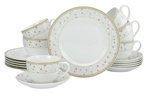 CreaTable 17527 seria Emilia 18-częściowy zestaw naczyń porcelanowy serwis do kawy