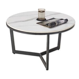 Stella Trading Harper - biały stolik kawowy z płytą ceramiczną i metalowym stelażem, 70 x 38 x 70 cm