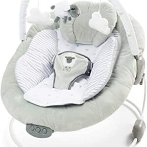 LADIDA 077 miękko wyściełany bujaczek w kolorze Pink Baby Flower z uspokajającymi wibracjami melodiami muzycznymi białym szumem tapicerką siedziska którą można prać w pralce zdejmowany pałąk do