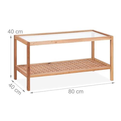 Stolik pomocniczy do salonu Relaxdays z szklaną półką, drewno orzecha włoskiego, 40x80x40 cm - obrazek 6