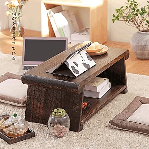 Stolik kawowy 2-poziomowy z półką do przechowywania japoński stół do herbaty retro stół tatami do salonu okno wykuszowe (ciemnobrązowy, 68 * 35 * 28 cm) - obrazek 8