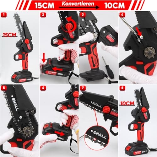 Mini przenośna piła łańcuchowa 21V 1500mAh 2 akumulatory 4 łańcuchy czerwona - obrazek 4