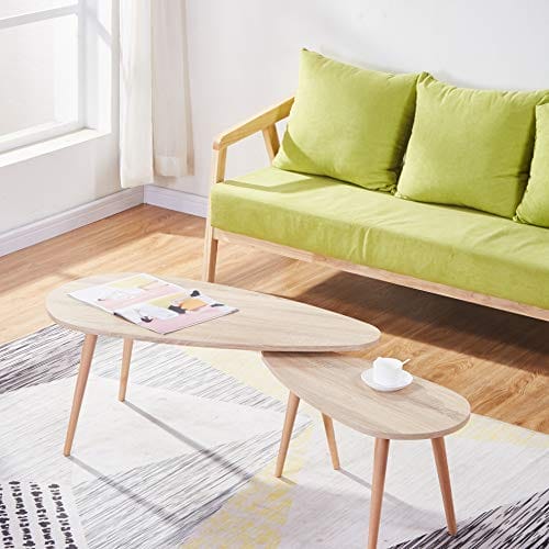 GOLDFAN Trójkątny stolik kawowy z litego drewna - zestaw 2 stołów, nowoczesny design, wysoka jakość - obrazek 3