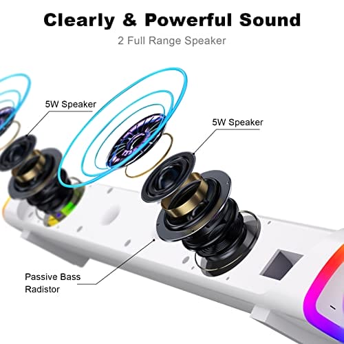 SOULION Głośniki komputerowe R30 Plus - Przewodowy głośnik Bluetooth V5.3 PC Sound Bar z kolorowymi światłami LED i przyciskiem przełącznika dźwięku przestrzennego - obrazek 9