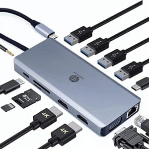 Hub USB C, kompaktowa stacja dokująca, 13 w 1, potrójny wyświetlacz, P