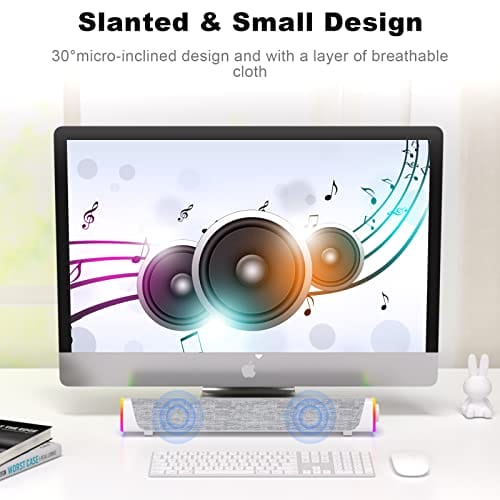 SOULION Głośniki komputerowe R30 Plus - Przewodowy głośnik Bluetooth V5.3 PC Sound Bar z kolorowymi światłami LED i przyciskiem przełącznika dźwięku przestrzennego - obrazek 4