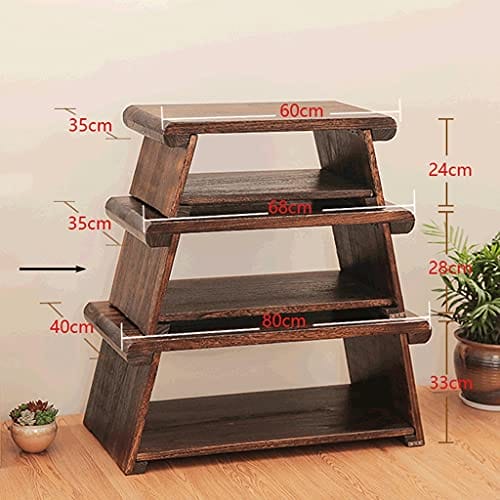 Stolik kawowy 2-poziomowy z półką do przechowywania japoński stół do herbaty retro stół tatami do salonu okno wykuszowe (ciemnobrązowy, 68 * 35 * 28 cm) - obrazek 7