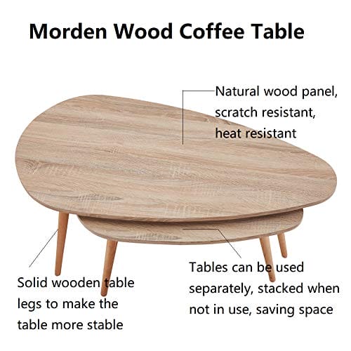 GOLDFAN Trójkątny stolik kawowy z litego drewna - zestaw 2 stołów, nowoczesny design, wysoka jakość - obrazek 7