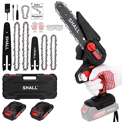 Mini przenośna piła łańcuchowa 21V 1500mAh 2 akumulatory 4 łańcuchy czerwona