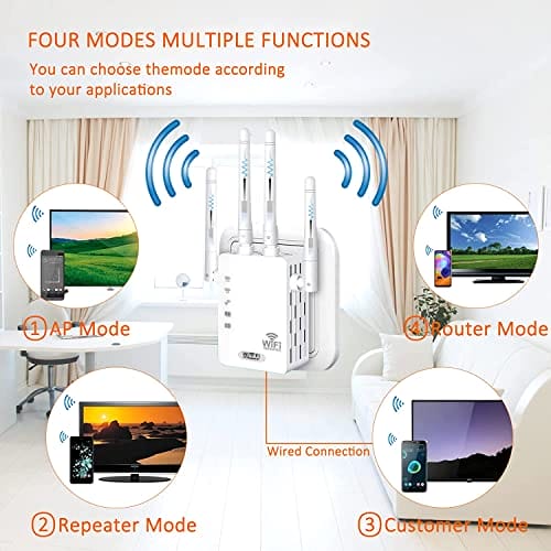 GUVGMY Wzmacniacz WiFi 1200 Mbps Dual Band 5 GHz/24 GHz - Wydajny wzmacniacz Wi-Fi z 4 antenami 3 dBi / 1 port Ethernet - obrazek 6